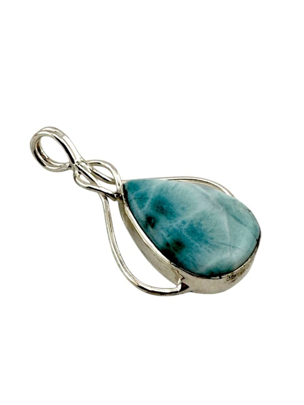 Larimar Pendant 925 Sterling Silver Teardrop Ocean Blue Gemstone Openwork - Picture 6 of 10
